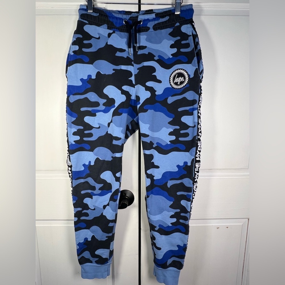 Hype Junior Unisex Blue and Black Camo Joggers great condition Size 10